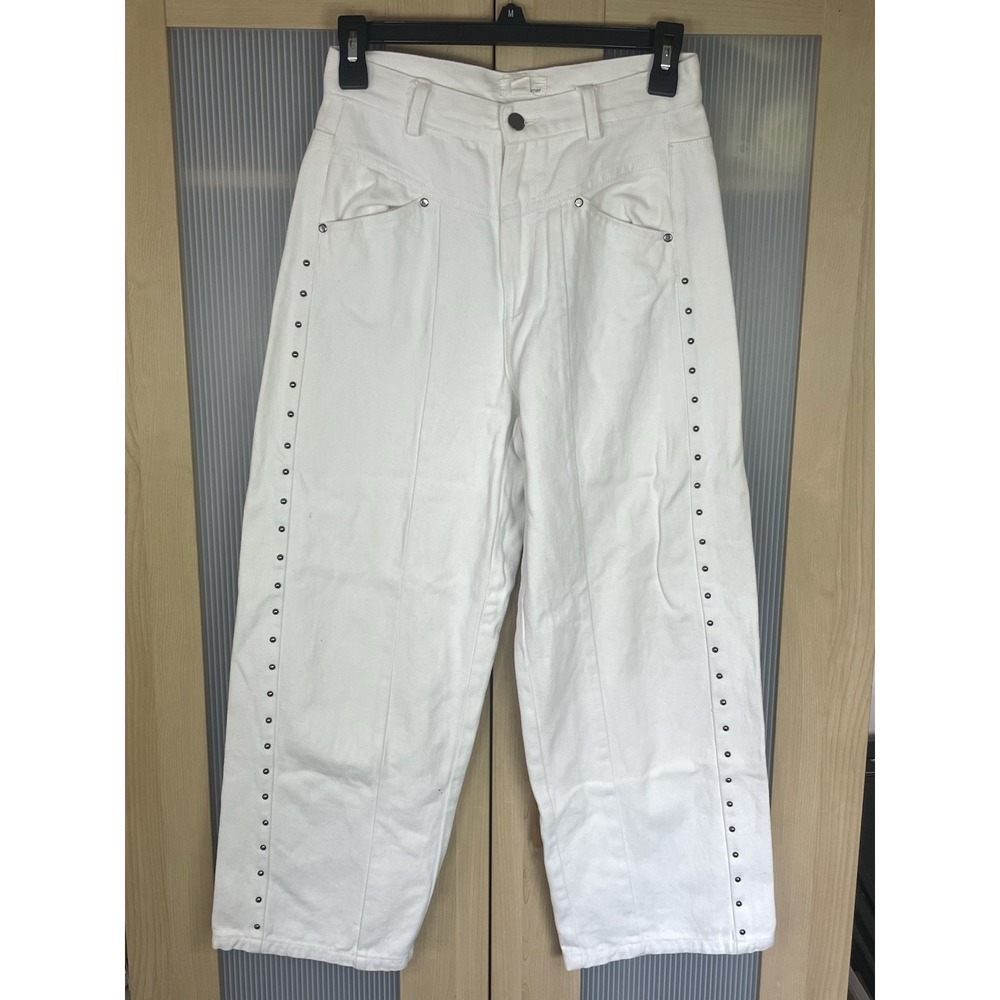 The Horner Womens White Barrel Leg Jeans Sz 2 High Rise Denim Pants Studded